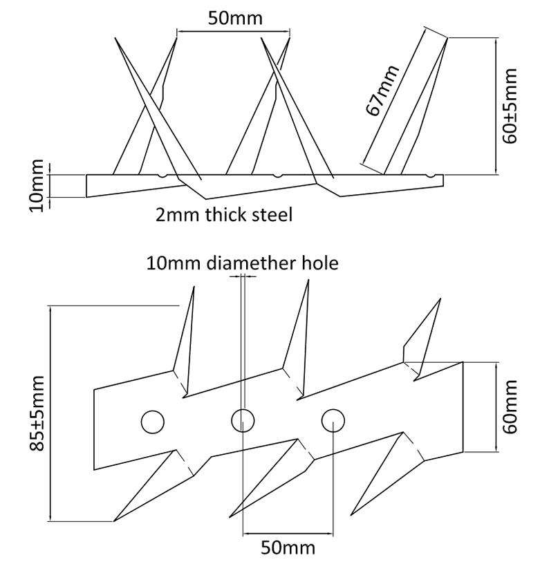 The drawing of WSS-02 small wall spikes.